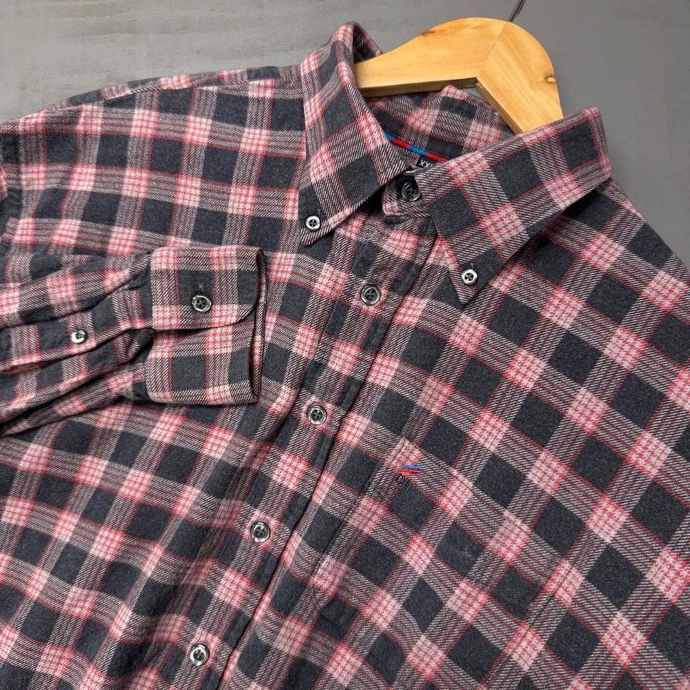 Daniel‎ Hechter Paris Flannel Shirt Grey Red Plaid Button Down Long Sleeve XXL